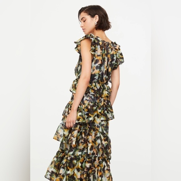 NWT Marie Oliver Marisol Flutter Sleeve Tiered Maxi Dress in Tiger Lily Print, 0 - Picture 4 of 8